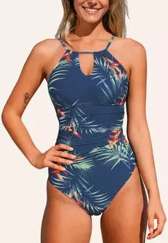 Купальный костюм FLORAL HALTER NECK ONE PIECE SWIMSUIT Cupshe, синий