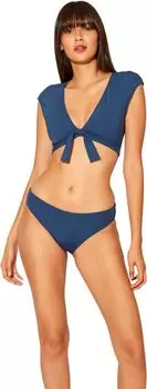 Купальный топ Bleu Rod Beattie Kore Tie Front Cap Sleeve Crop Top with Removable Cups, темно-синий