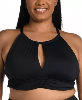 Купальный топ больших размеров с вырезом «замочная скважина» La Blanca, черный