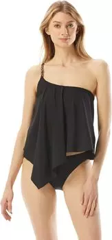 Купальный топ Michael Kors Signature Solids Logo Chain One Shoulder Tankini Top, черный