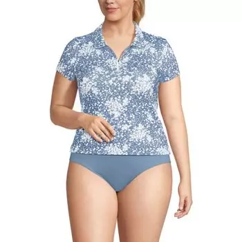 Купальный топ с короткими рукавами и воротником-стойкой большого размера Lands' End, цвет dusk meadow floral