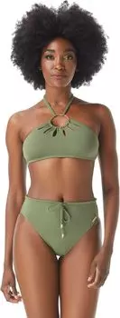 Купальный топ Vince Camuto Serengeti Shades Logo Ring Cutout Halter Top, цвет Safari Greeen