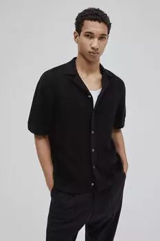 Курортная рубашка фактурной вязки regular fit H&M, черный