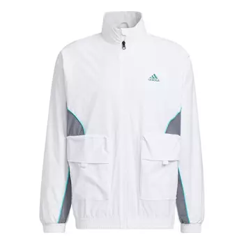Куртка Adidas Logo Printing Pattern Splicing Stand Collar Zipper White, Белый