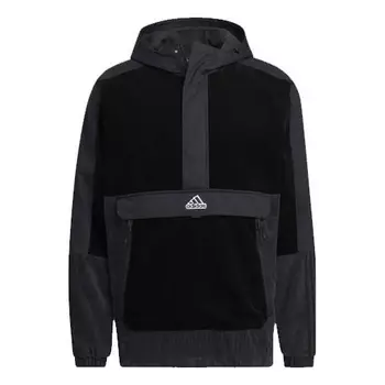 Куртка Adidas M Corduroy Ank Half Zipper Splicing Sports hooded Logo Black, Черный