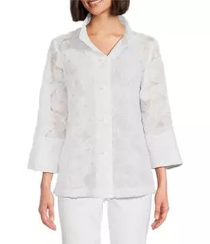Куртка Ali Miles Petite Size с вышитым проволочным воротником и рукавами-колокольчиками на пуговицах спереди, белый