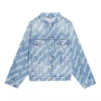 Куртка allover script logo denim jacket 'light blue white' Balenciaga, голубой
