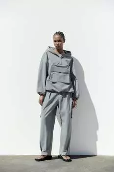 Куртка-анорак из нейлона ZARA, серо-голубой
