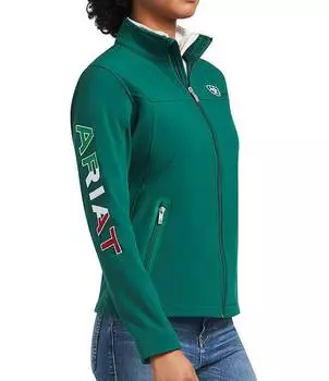 Куртка Ariat Classic Team Softshell Mexico с воротником-стойкой и длинными рукавами на молнии спереди, зеленый