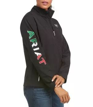 Куртка Ariat Classic Team Softshell Mexico с воротником-стойкой и длинными рукавами на молнии спереди, черный