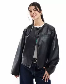 Куртка ASOS DESIGN из искусственной кожи без воротника черного цвета