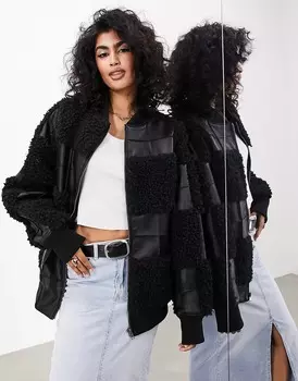 Куртка Asos Edition Oversized Faux Leather Patchwork Bomber, черный