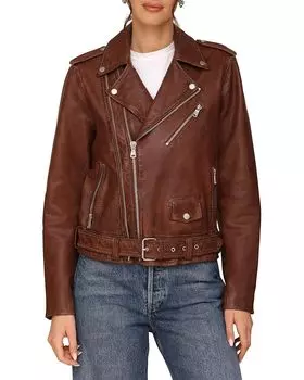 Куртка Avec Les Filles Genuine Leather Relaxed Biker Jacket, кофе
