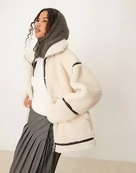 Куртка-авиатор borg out в кремовом цвете ASOS DESIGN