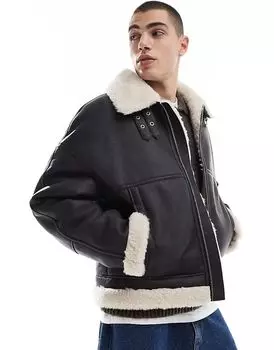 Куртка-авиатор из искусственной кожи черного цвета Bershka