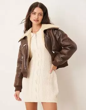 Куртка-авиатор из искусственной овчины шоколадного цвета Pimkie