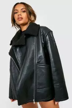 Куртка-авиатор Plus с воротником боргов boohoo, черный