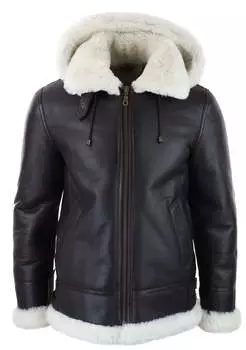 Куртка-авиатор с капюшоном из овчины Sherling TruClothing, цвет brown cream
