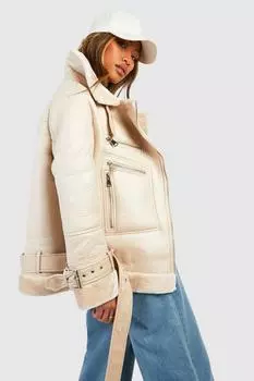 Куртка-авиатор с отделкой из искусственного меха boohoo, белый