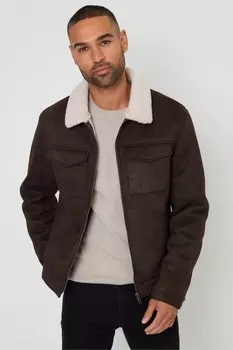 Куртка авиатор с подкладкой из искусственного меха и замши «борг» Threadbare, коричневый