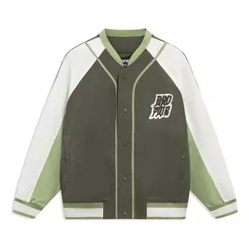 Куртка badfive graphic cotton baseball jacket 'olive white' Li-Ning, зеленый