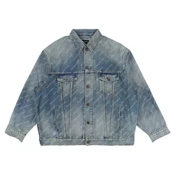 Куртка Balenciaga All-Over Logo Oversized Denim Jacket, синий