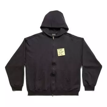 Куртка Balenciaga Sticky Note Zip-Up Hoodie Medium Fit 'Black Faded', черный