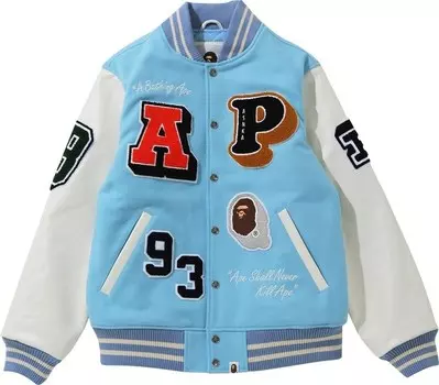 Куртка BAPE Crazy Patch Varsity Jacket 'Sax', синий
