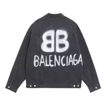 Куртка bb sprayed denim jacket large fit 'dark grey white' Balenciaga, серый