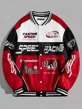 Куртка бейсбольная Manfinity Hypemode с буквенным принтом, красный