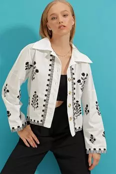 Куртка - Белый - Классический крой Trend Alaat Stili, белый