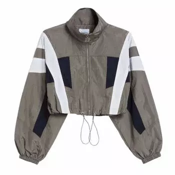 Куртка Bershka Colour Block Cropped Nylon Effect, серый