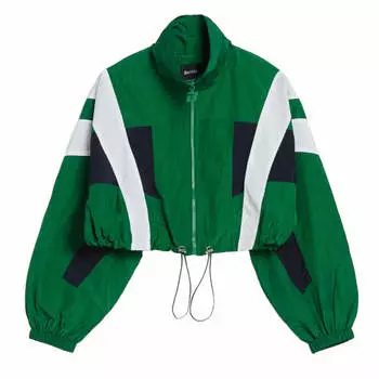 Куртка Bershka Colour Block Cropped Nylon Effect, зеленый