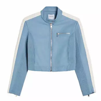 Куртка Bershka Faded Faux Leather With Side Stripe, голубой