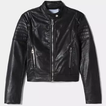 Куртка Bershka Faux Leather Biker, черный