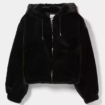 Куртка Bershka Hooded Teddy, черный