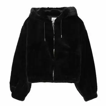 Куртка Bershka Hooded Teddy, черный