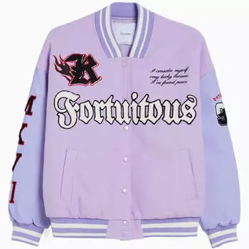 Куртка Bershka Varsity, фиолетовый/белый