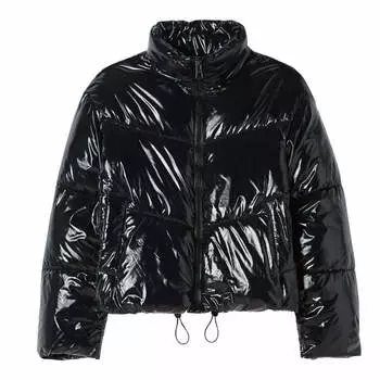 Куртка Bershka Vinyl Puffer, черный