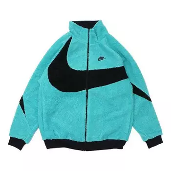 Куртка big swoosh reversible boa jacket (asia sizing) 'jade black' Nike, синий