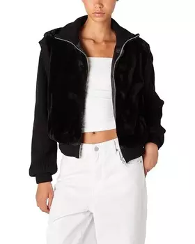 Куртка Blank NYC Faux Fur Sweater Detail Bomber Jacket, черный