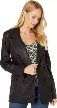 Куртка Blank NYC Faux Leather Long Double Breasted Blazer in Carbon, черный