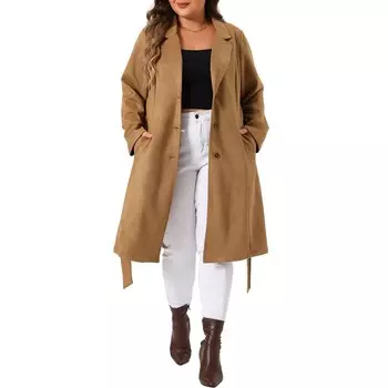 Куртка больших размеров для женщин из искусственной замши с длинными рукавами и карманами, длинные пальто, плащ, куртка Agnes Orinda, коричневый