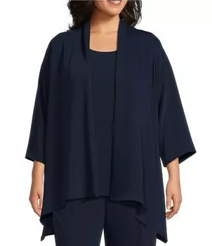 Куртка больших размеров из матового крепа Caroline Rose с драпировкой по бокам и рукавами 3/4 с открытой передней частью, синий