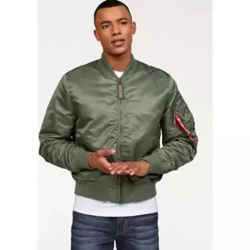 Куртка-бомбер Alpha Industries "MA-1 VF59 LONG", без капюшона, на подкладке, зеленый