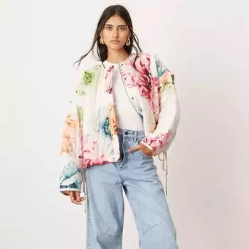 Куртка-бомбер Asos Edition Quilted Floral Print Drawstring Waist, мультиколор