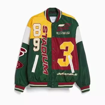 Куртка-бомбер Bershka Printed Puffer, зеленый