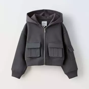 Куртка-бомбер для девочек Zara Plush, антрацитово-серый