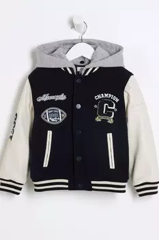Куртка бомбер для мальчиков, моно, университетская River Island, черный