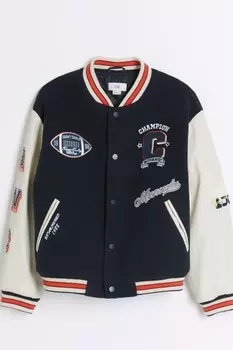 Куртка бомбер для мальчиков, моно, университетская River Island, черный